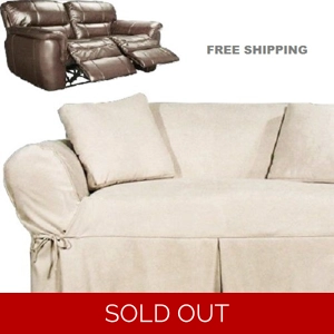 Dual Reclining LOVESEAT Slipcover Heavy Suede Ivory Sure Fit Cover